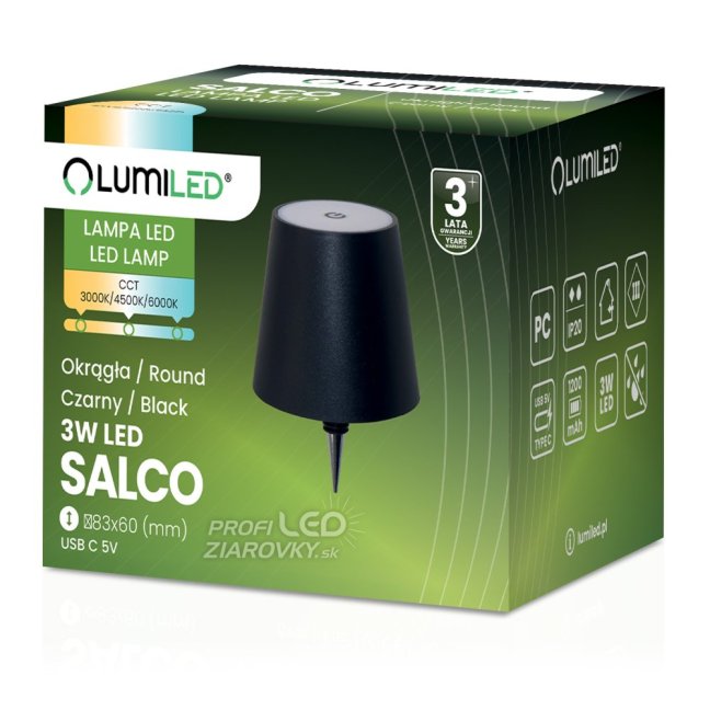 Lampa stolová stolná nočná zátka do fľaše vína USB CCT 3 farby SALCO čierna LUMILED