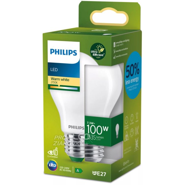 LED žiarovka E27 A60 7,3W = 100W 1535lm 2700K Warm Filament Milk PHILIPS Ultra Efficient