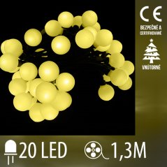 Svetelná reťaz s guľkami vnútorná 1,3 m, 20 LED, teplá biela
