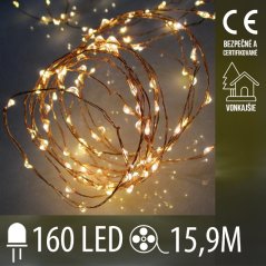 Vianočná led svetelná mikro reťaz vonkajšia - 160led - 15,9m - teplá biela
