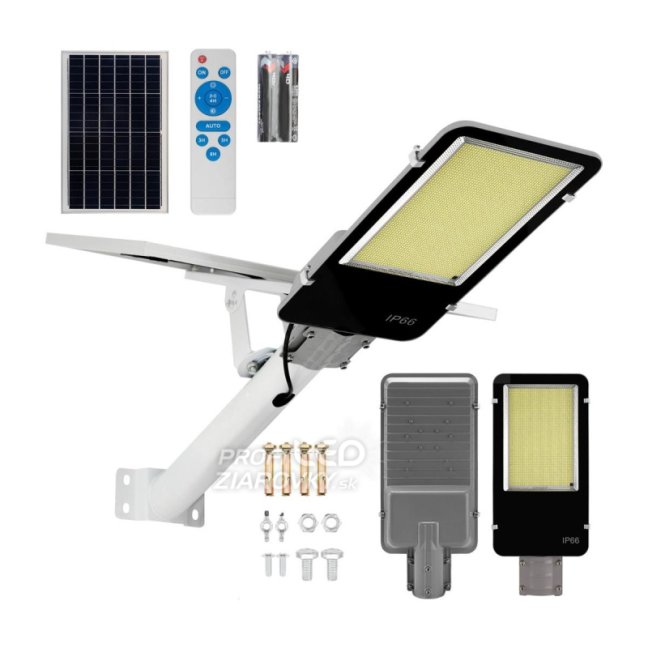 LED solárna pouličná lampa - 2000W - 6500K + diaľkové ovládanie - biela