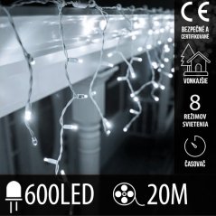 Vianočná led svetelná záclona vonkajšia - programy - časovač - 600led - 20m studená biela