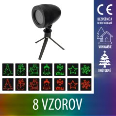Vianočný led svetelný projektor vonkajší/vnútorný - 8 vzorov - červená - zelená