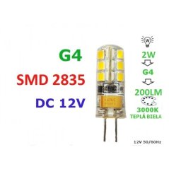 Led žiarovka g4  2w 24smd 2835 teplá biela 200lm 12v dc