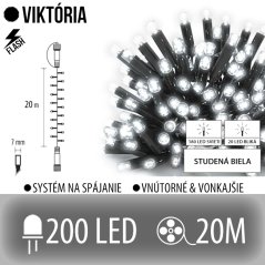 Viktória led svetelná reťaz vonkajšia flash - 200led - 20m studená biela/ flash prebliknutie studená biela
