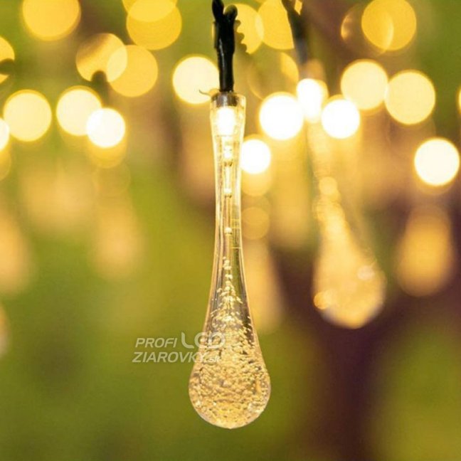 Solárny závesný veniec 20 LED slzičiek záhradná lampa 580 cm sople teplá farba