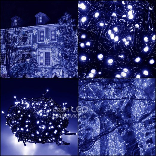 Svetelná reťaz vonkajšia 25 m, 500 LED, modrá, na spájanie, 8 programov