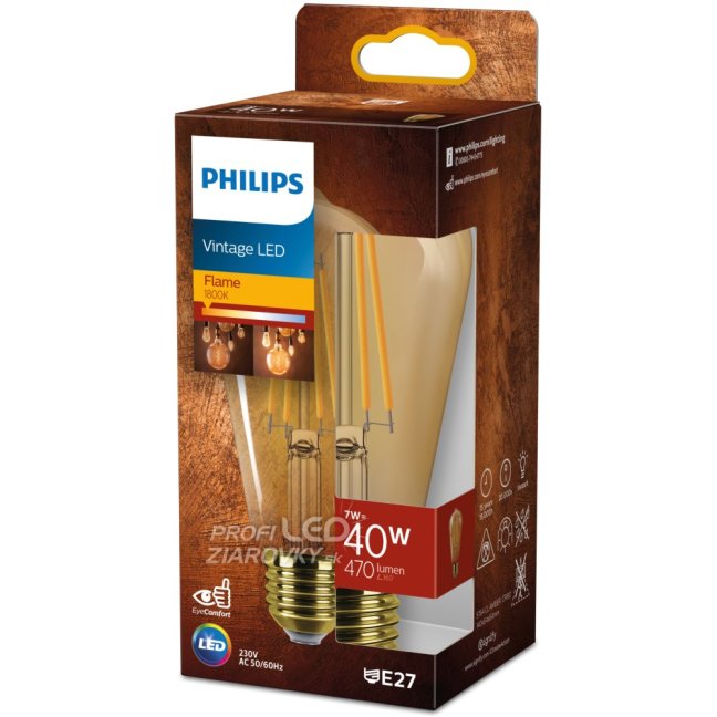 LED Edison E27 ST64 7W = 40W 470lm 1800K teplé vlákno jantárová žiarovka PHILIPS