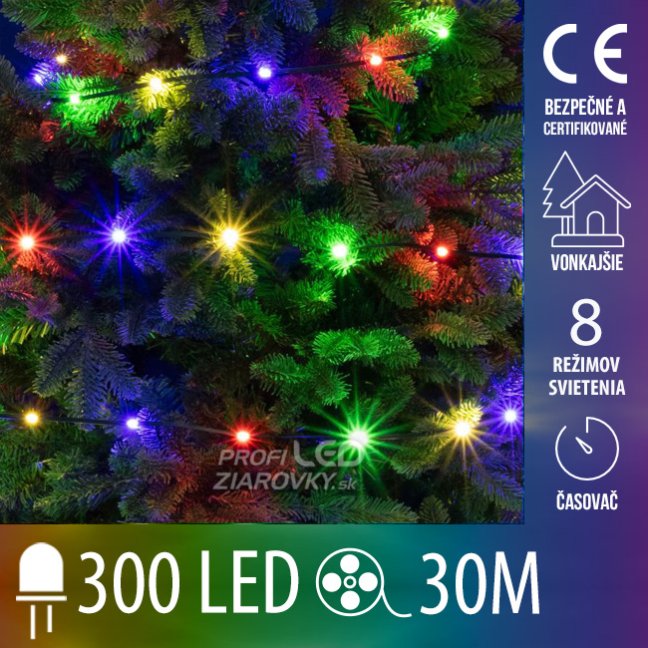Svetelná reťaz DOT vonkajšia 30 m, 300 LED, farebná, 8 programov
