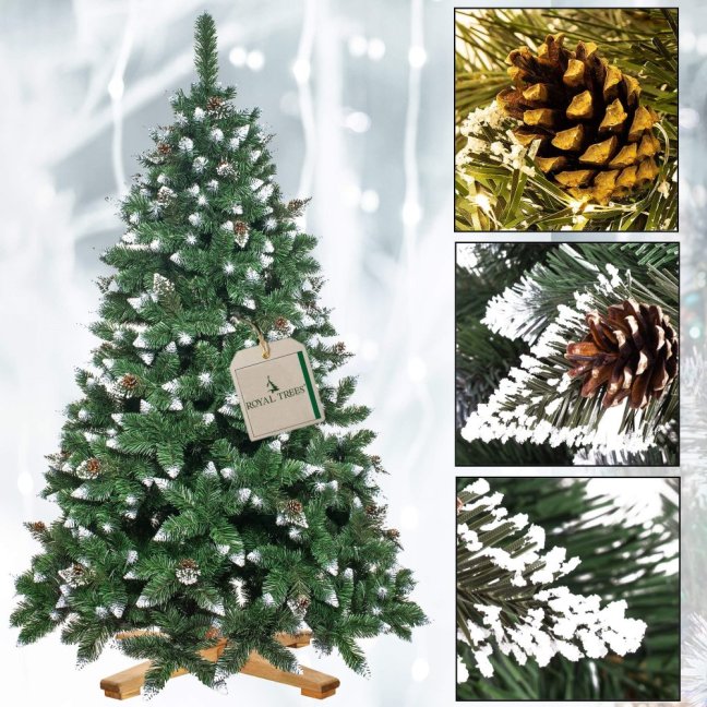 Umelý vianočný stromček Premium Royal Trees - 150 cm - zasnežená diamantová borovica so šiškami