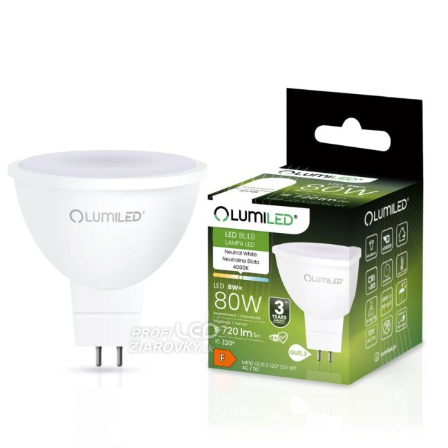 LED žiarovka GU5.3 MR16 8W = 80W 720lm 4000K Neutrálna 120° 12V LUMILED