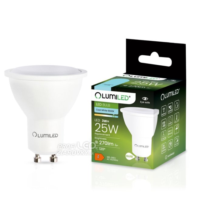 LED žiarovka GU10 3W = 25W 270lm 6500K Cold 120° LUMILED