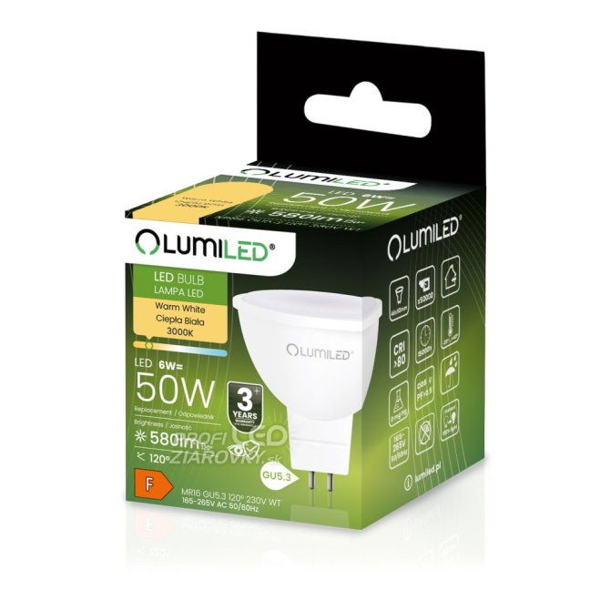 LED žiarovka GU5.3 MR16 6W = 50W 580lm 3000K Warm 120° LUMILED