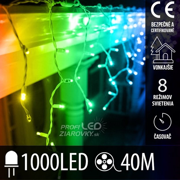 Svetelný záves vonkajší 40 m, 1000 LED, farebná, 8 programov