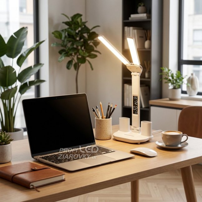 Lampa stolová LED dvojitá s displejom DALIS 11W 400lm biela LUMILED