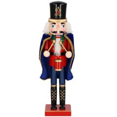 Drevená figúrka Luskáčik s bubnom - 38cm - modrá/červená