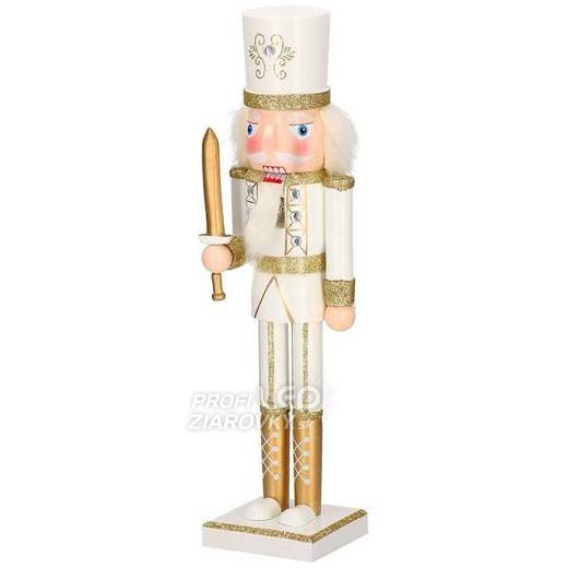 Drevená figúrka Luskáčik s mečom - 38cm - zlatá/smotanová