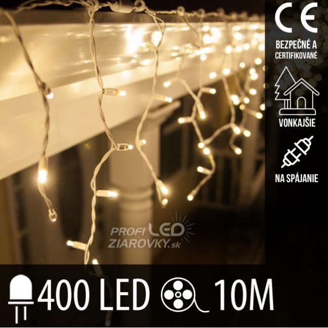 Svetelný záves vonkajší 10 m, 400 LED, teplá biela