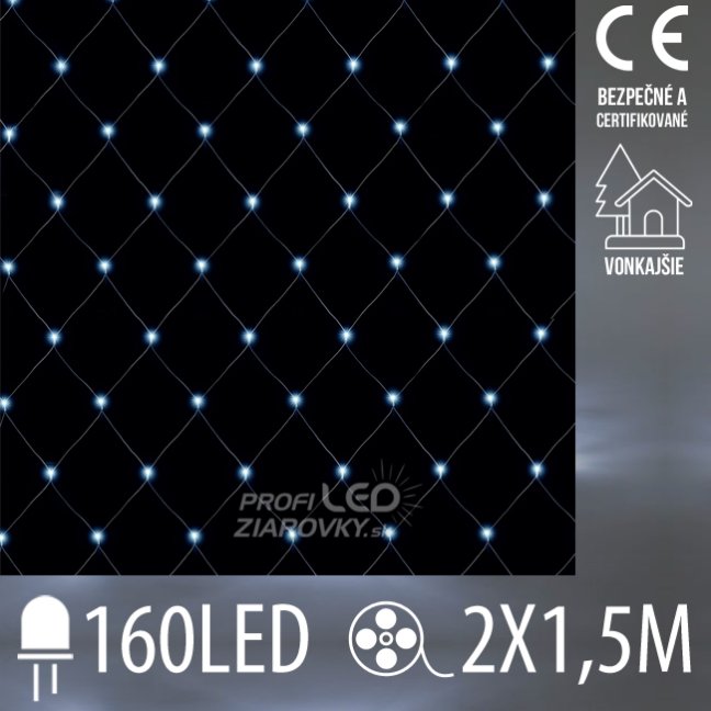 Svetelná sieť vonkajšia 2 × 1,5 m, 160 LED, studená biela