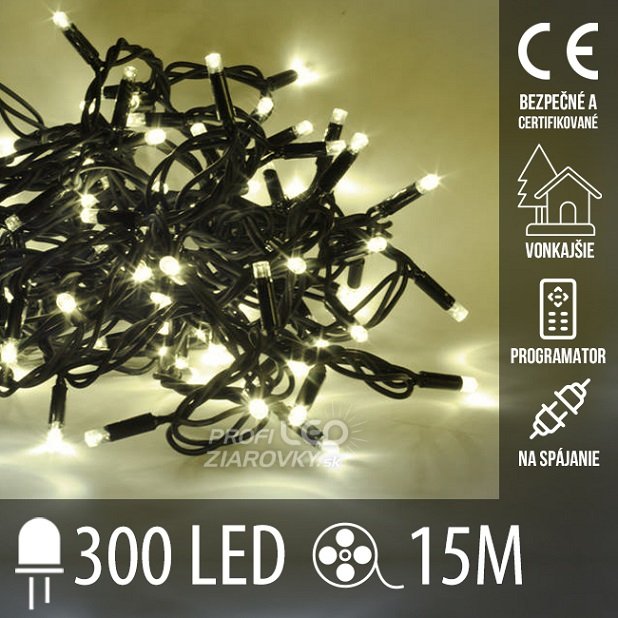 Vianočná led svetelná reťaz vonkajšia - na spájanie + programator - 300led - 15m Teplá biela Vianočná led svetelná reťaz vonkajšia - na spájanie + programator - 300led - 15m Teplá biela