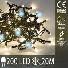 Svetelná reťaz vonkajšia 20 m, 200 LED, teplá biela, flash studená biela