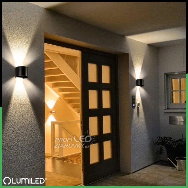 LED fasádne nástenné svietidlo 2x3W 4000K Nastaviteľné zhora nadol Čierna PINUS LUMILED