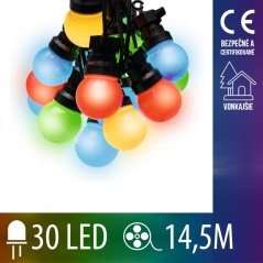 Vianočná led svetelná reťaz vonkajšia - 30 farebných gúľ - 14,5m - multicolour