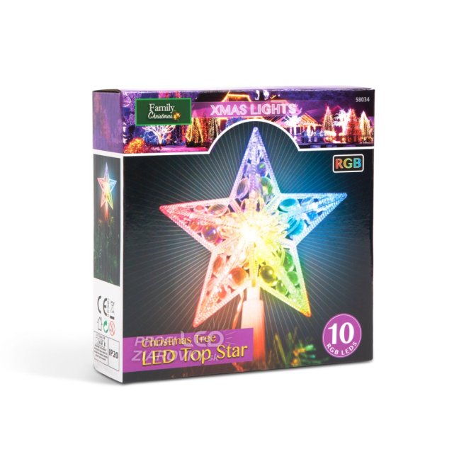 Vianočná LED hviezda na špic stromu - 10 LED - 15 cm - RGB - 2 x AA