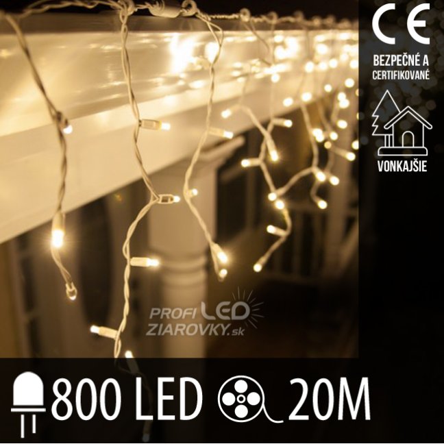 Svetelný záves vonkajší 20 m, 800 LED, teplá biela