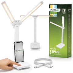 Lampa stolová LED dvojitá stolová regulovaná 9W 360lm LEPUS biela LUMILED