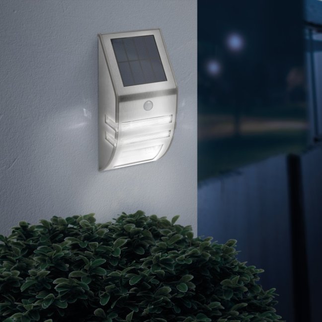 LED solárna nástenná lampa - s pohybovým senzorom - studená biela - 170 x 78 mm