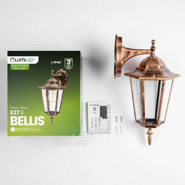 Vonkajšie fasádne nástenné svietidlo E27 LATARNIA DOWN DOWN Patina BELLIS LUMILED