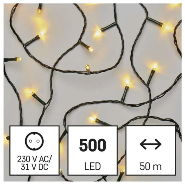 LED vianočná reťaz, 50 m, vonkajšia aj vnútorná, teplá biela, programy, časovač