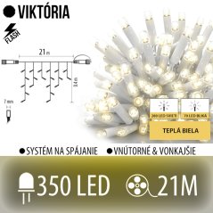 Viktória led svetelná záclona vonkajšia flash - 350led - 21m teplá biela / flash prebliknutie teplá biela - biely kábel