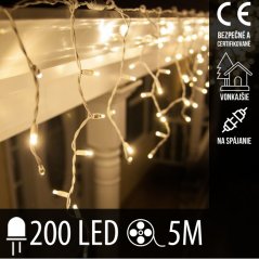 Svetelný záves vonkajší 5 m, 200 LED, teplá biela