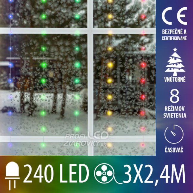 Svetelný mikro záves SMART vnútorný USB 3 × 2,4 m, 240 LED, farebná, svetelné programy