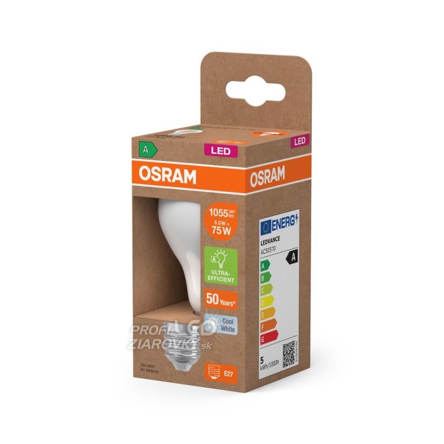 LED žiarovka A60 E27 5W = 75W 1055lm 4000lm Neutrálne vlákno 320° Klasická energetická účinnosť Osram