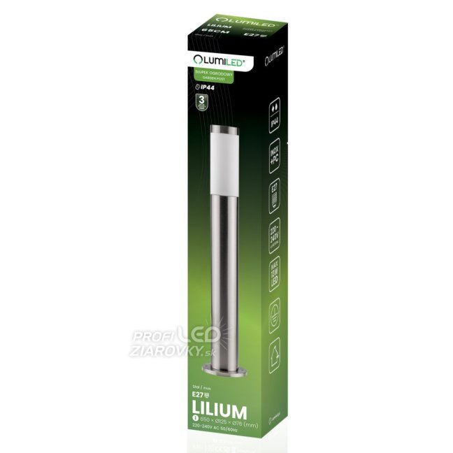 Vonkajšia záhradná lampa E27 INOX PIPE 65cm Lilium Lumiled