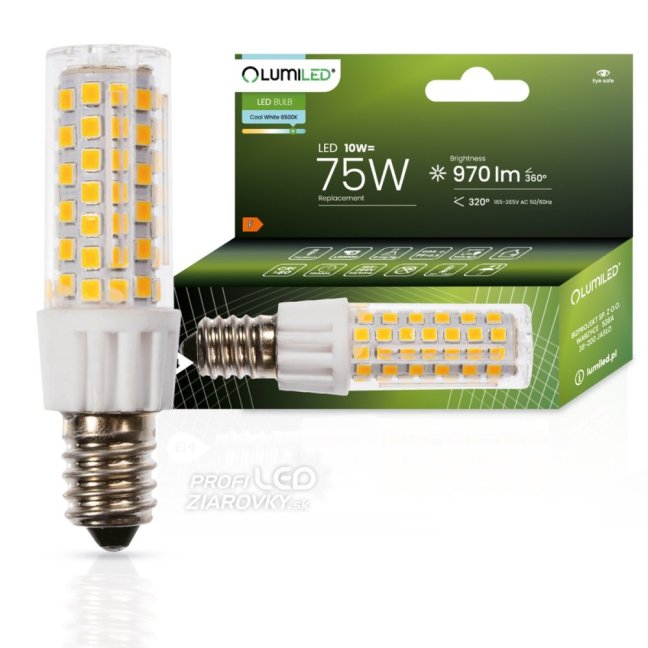LED žiarovka E14 T25 10W = 75W 970lm 6500K Cold 320° LUMILED