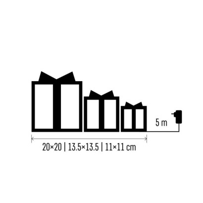 LED darčeky s ozdobou, 3 veľkosti, vnútorné, teplá biela