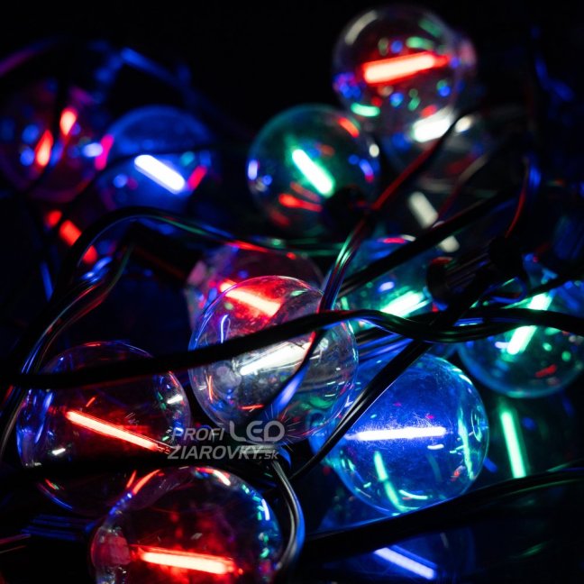 Solárna záhradná girlanda 20x LED dekoratívne žiarovky G50 10,6 m 3000K RGB + diaľkové ovládanie EREMI LUMILED