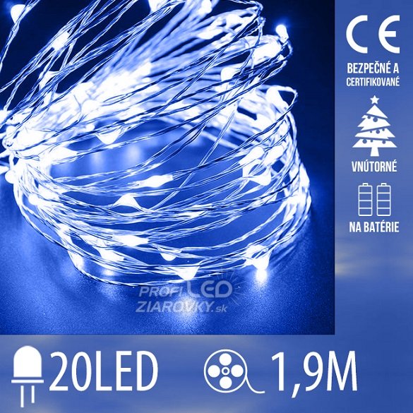 Svetelná mikro reťaz vnútorná na batérie 1,9 m, 20 LED, modrá