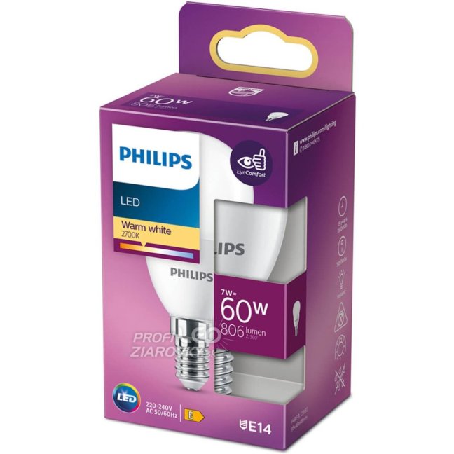 LED žiarovka E14 P48 7W = 60W 806lm 2700K Warm PHILIPS
