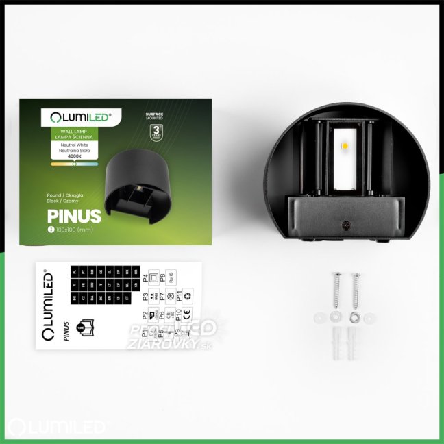 LED fasádne nástenné svietidlo 2x3W 4000K Nastaviteľné zhora nadol Čierna PINUS LUMILED
