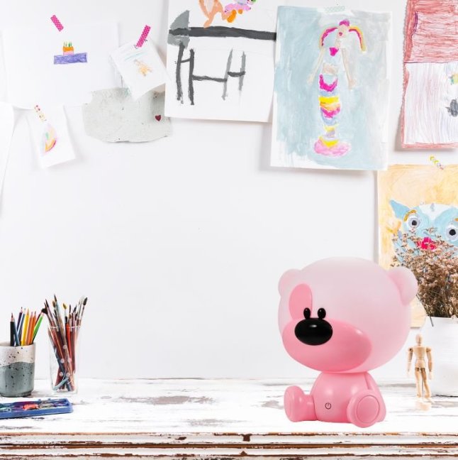 Detská nočná lampa led macko polux, 2,5w - rúžová