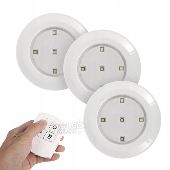3x samolepiace LED svietidlo pod skrinku so senzorom pohybu, batéria 4000K 2xAAA biela + diaľkové ovládanie