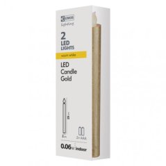 Led sviečky, 25cm, metalické zlaté, 2× aaa, jantarová, 2 ks