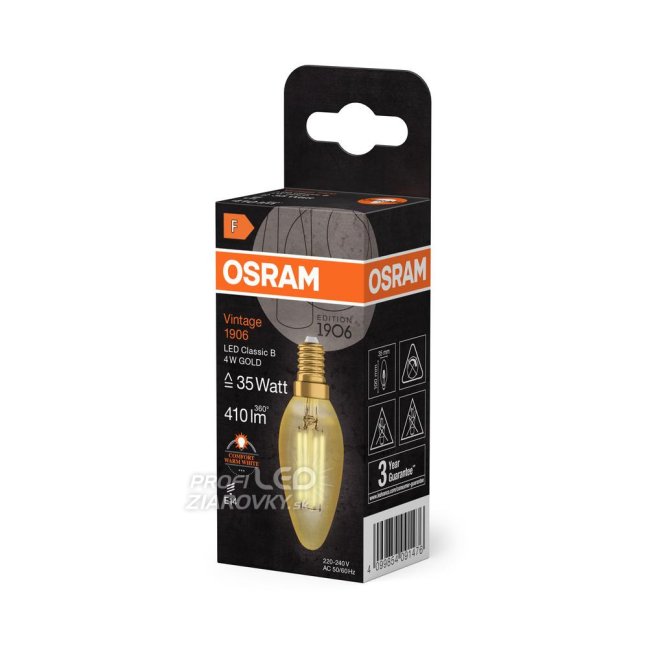 Dekoratívna žiarovka LED B32 Candle E14 4W = 35W 410lm 2400K Warm 300° Vintage 1906 Osram