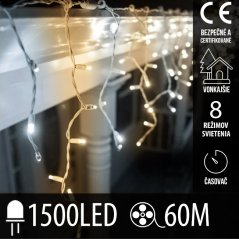 Vianočná led svetelná záclona vonkajšia - programy - časovač + diaľkový ovládač - 1500led - 60m studená + teplá biela