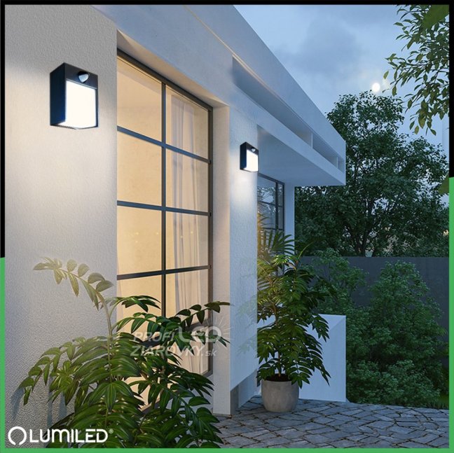 Záhradná nástenná lampa LED vonkajšie nástenné svietidlo s pohybovým senzorom PIR IP54 12W 3000K RUBUS LUMILED